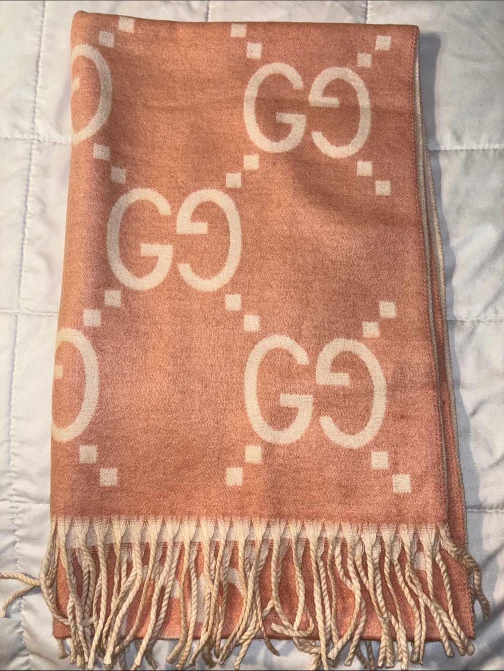 Brand New FASHION Pink/ Peach Logo Fringe Throw Blanket